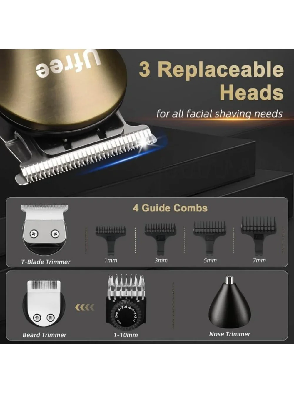 Cordless Hair Clippers & Beard Trimmer Grooming Kit, T-Blade, Adjustable Comb